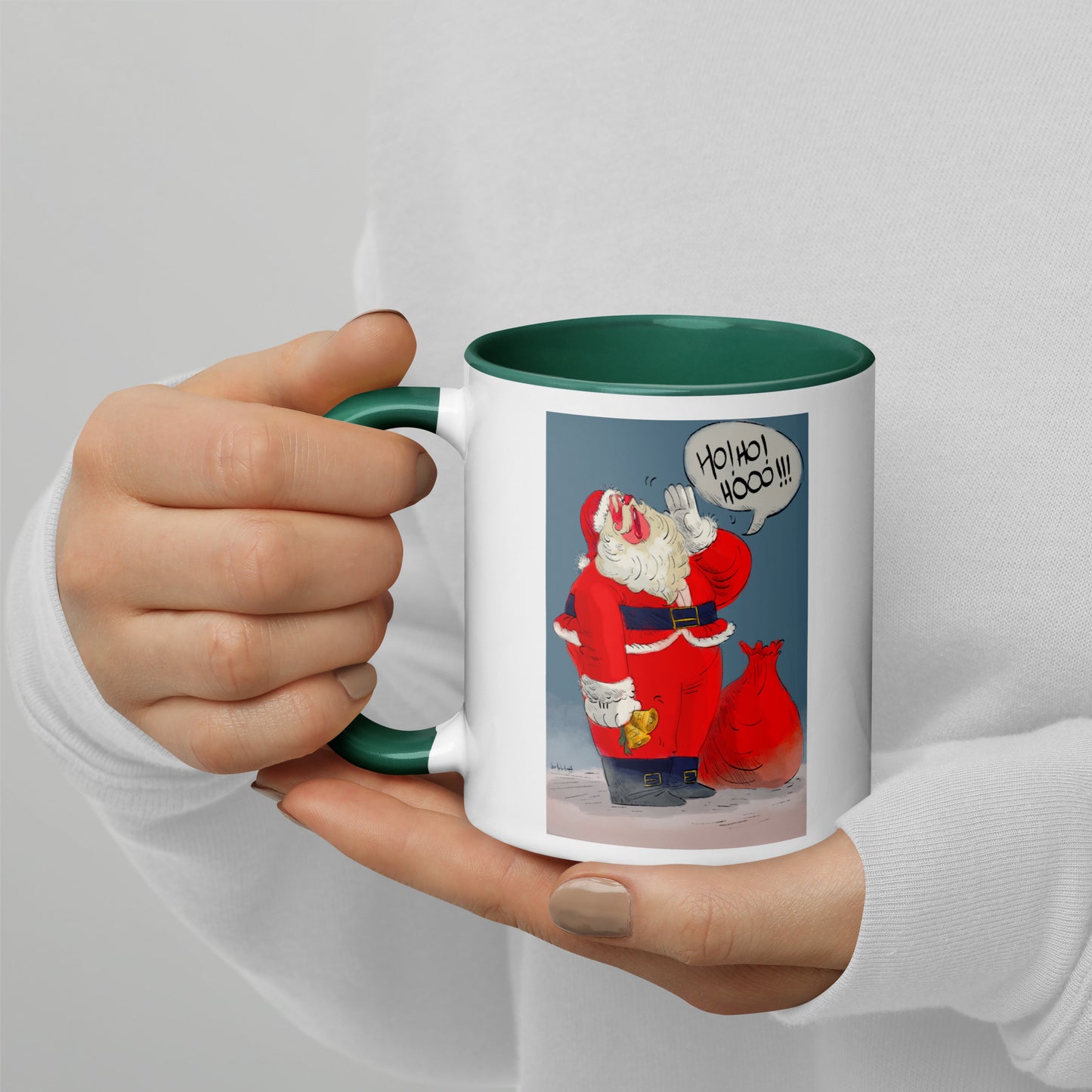 "Santa Christmas Mug with Color Inside - Hand-Drawn by Leo Matsuda | Festive Holiday Coffee Cup"