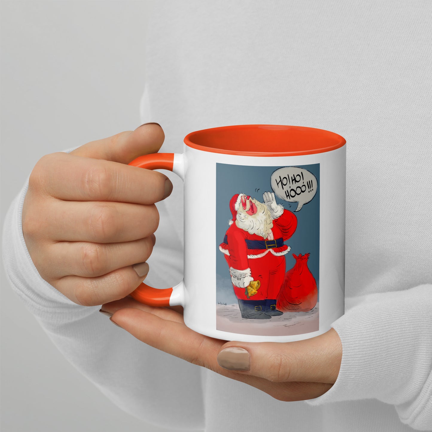 "Santa Christmas Mug with Color Inside - Hand-Drawn by Leo Matsuda | Festive Holiday Coffee Cup"