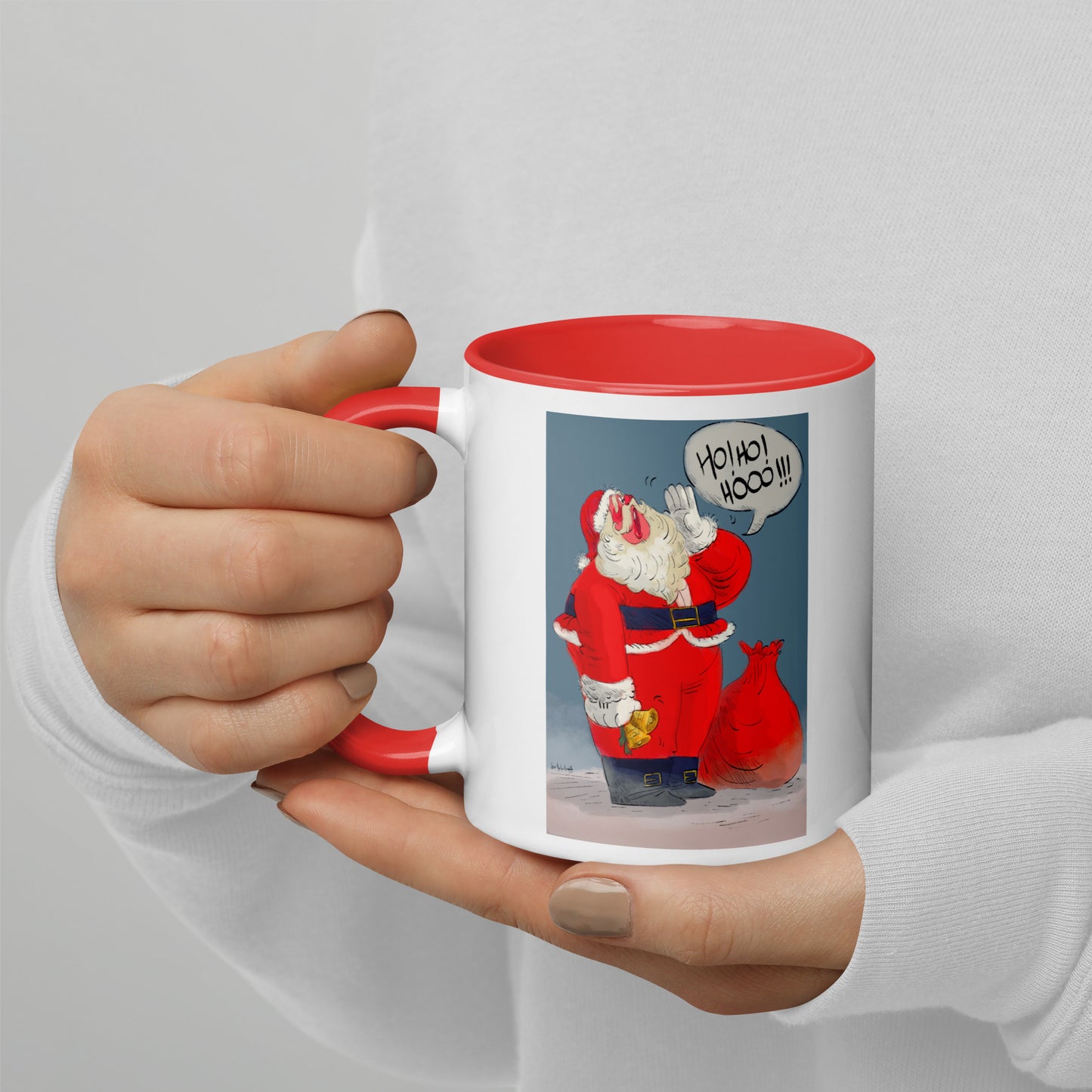 "Santa Christmas Mug with Color Inside - Hand-Drawn by Leo Matsuda | Festive Holiday Coffee Cup"