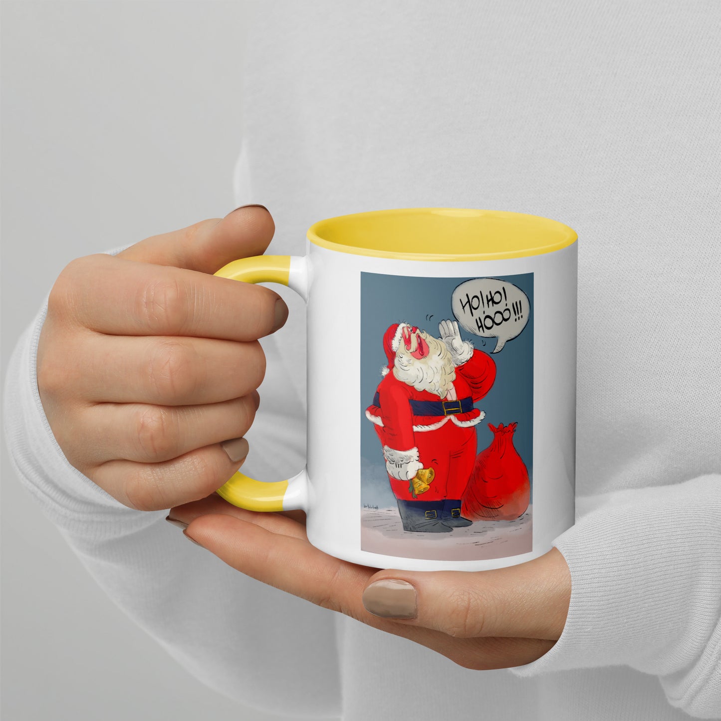 "Santa Christmas Mug with Color Inside - Hand-Drawn by Leo Matsuda | Festive Holiday Coffee Cup"