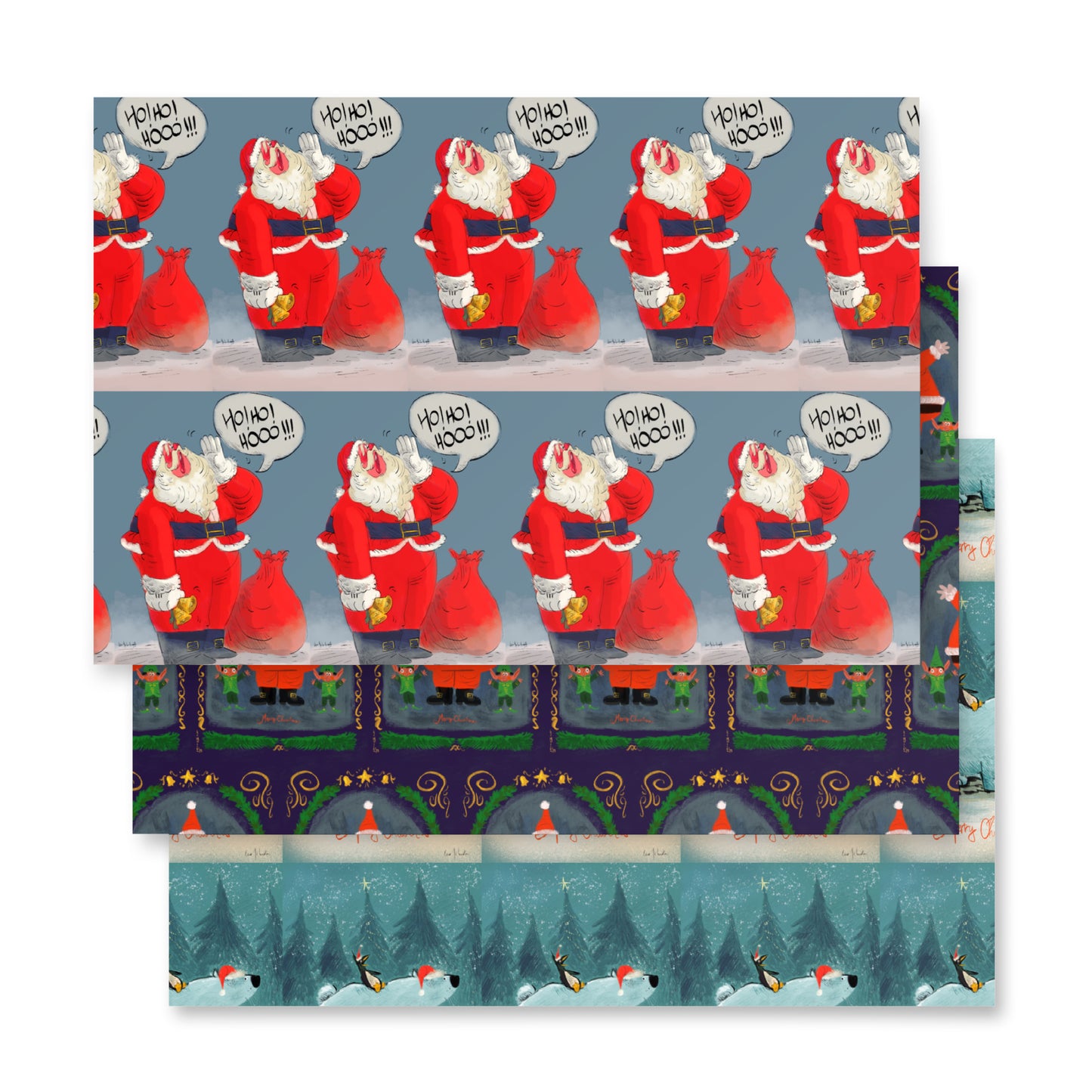 "Santa Wrapping Paper Sheets - Hand-Drawn by Leo Matsuda | Festive Christmas Gift Wrap"