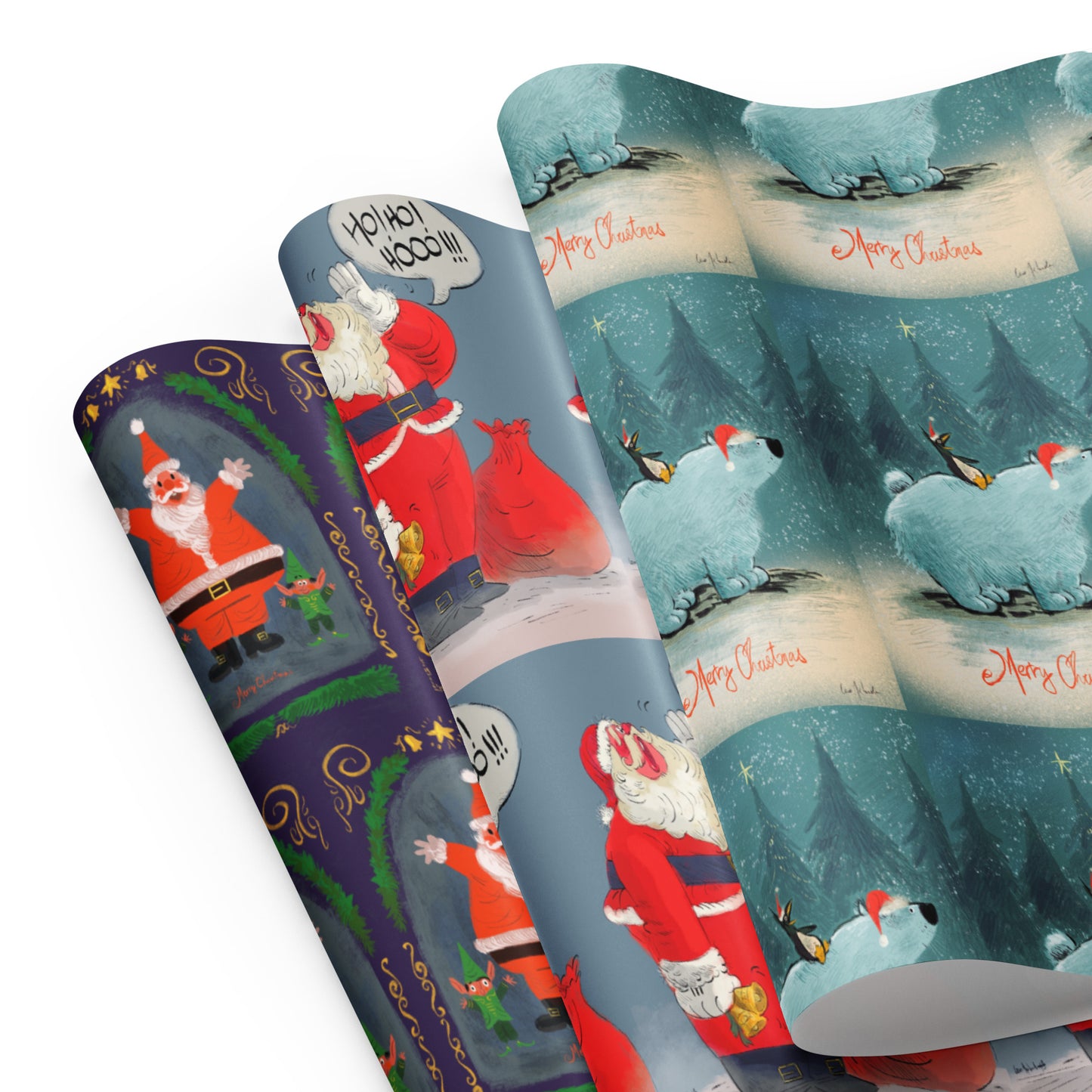 "Santa Wrapping Paper Sheets - Hand-Drawn by Leo Matsuda | Festive Christmas Gift Wrap"