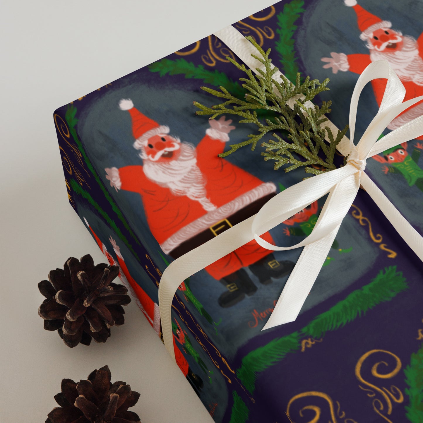 "Santa Wrapping Paper Sheets - Hand-Drawn by Leo Matsuda | Festive Christmas Gift Wrap"